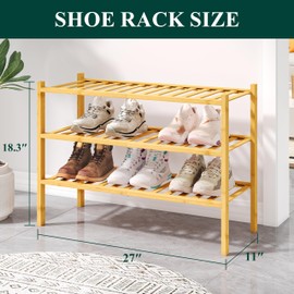 Smiry Shoe Rack, 3 Tier Bamboo Shoe Organizer, Multifunctional Sturdy Free Standing Shoe Storage Shelf for Closet, Entryway, Front Door Entrance, Natural