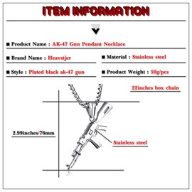Heavstjer Hip Hop Stainless Steel AK-47 Gun Pendant Necklace,22inches Link Chain