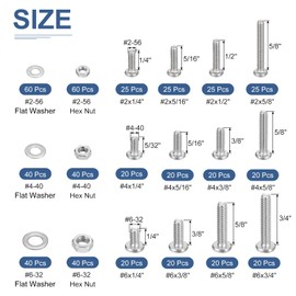 DTGN 540Pcs Nuts and Bolts Assortment Kit, #2-56#4-40#6-32 Phillips Pan Head Machine Screws, 304 Stainless Steel Screws Assortment Kit with Washers