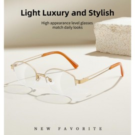 Blue Light Blocking Glasses for Computer & Gaming, Blue Light Glasses Women Men, Semi-rimless Metal Frame Glasses with Anti-glare, Featuring Stylish Double-layer Temple Design