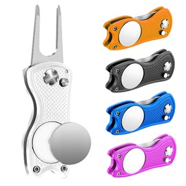 Middletown Outdoors Golf Divot Tool with Magnetic Ball Marker, Multifunctional Divot Tool, Foldable Fork,Fix Divots, Clean Clubs and Cleats, U Shape Bottom can Hold Club, White