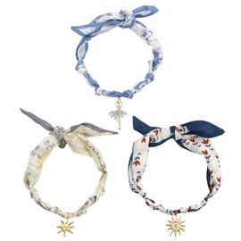 3 PCS Scarf Necklace with Charm for Women, Bandana Necklace with Charms, Vintage Golden Sun Adjustable Statement Beach Scarf Necklaces Jewelry with Gold-Plated Charm