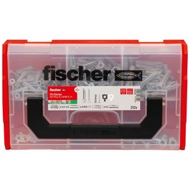fischer FixTainer SX-Plus Dowels, Screw and Hook Box, Dowel Set with 212 Pieces, for Concrete, Solid and Perforated Building Materials, Practical Tool Box with Carry Handle & Click System, Dowel Set