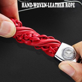 Anasido Car Keychain Soft Leather Logo Replacement Keychains with 6pcs Logo Car Stickers for Key Chain Holder Accessories (Red)