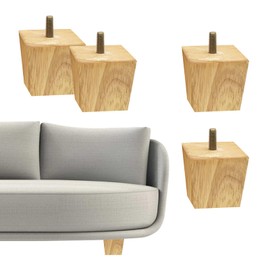 Chris.W Pack of 4 Wood Furniture Legs, Solid Ash Wood Sofa Legs, Square Couch Legs, Cabinet Legs, Dresser Legs, Recliner Leg, Armchair Leg, Mid Century Chair Feet, Sofa Replacement Parts (2 Inch)