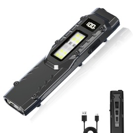 MAKDAK EDC Tactical Flashlight Rechargeable - Digital Display High Lumens Pocket Light,5+4 Modes with UV Red White LEDs,Stainless Steel and IPX4 for Everyday Carry,Camping,Emergency