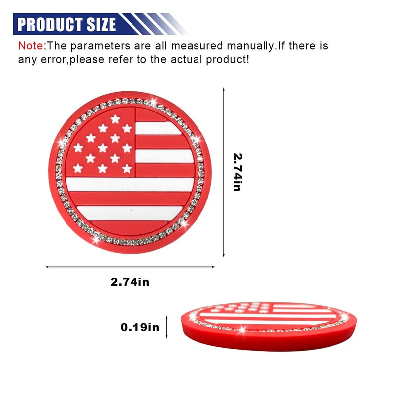 2PCS Bling Car Cup Holder Coasters, 2.74'' American Flag Anti