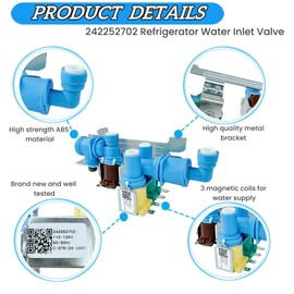 242252702 Triple Refrigerator Water Inlet Valve Compatible with Frigidaire Kenmore Electrolux Crosley Refrigerator Replaces 240531101 241734301 K-76150, WV2702, 240321801, AP5671757, 241636701 etc.