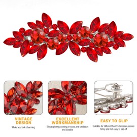 Crystal Hair Barrettes, Red Austrian Rhinestone Flower Hairpins Hair Clips, Sparkly Hairgrip Hair Headwear Accessories for Women Girls