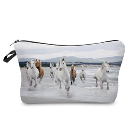 YULUENZE White Horse Makeup Bag Small Battle Steed Organizer Zipper Bag Seaside Horse Cosmetic Bag Simple Horse Birthday Present for Horse Lovers Women Friends