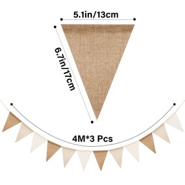 G2PLUS Pre-Strung Burlap Pennant Banner, 39Ft Linen Triangle Flag Bunting, 36pcs Pennant Banner Bunting Garland for Birthday, Wedding, Camping, Rustic Boho Theme Party Decorations