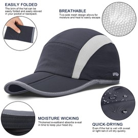 TAGVO Quick Dry Unisex Baseball Cap, Sun Protection Folding Lightweight Sport Running Caps Hat, Breathable Mesh Adjustable Summer Sun Hat, Outdoor Strapback Cap for Hiking Walking Climbing Fishing