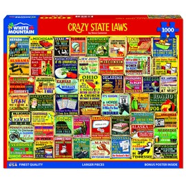 White Mountain Crazy State Laws Funny Puzzles for Adults 1000 Piece Puzzle Fun Unique Collage