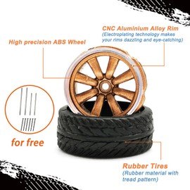 1/64 Wheels and Tires,Real Riders Series,Upgrade Mainline Diecast Model Cars,Diameter is 0.43in, 4 Sets/pack,Five-Pointed Star Spokes,ABS Wheels with Rubber Tire Rivet Axle Metal Rims(HW-I)