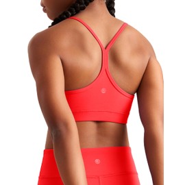 CRZ YOGA Butterluxe Girls Sports Bra - Spaghetti Strap Y Back Racerback for Teens Kids Training Yoga Comfort Crop Top Deep Red Small