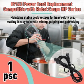 89143 Power Cord Replacement Compatible with Robot Coupe MP Series, 120V 150'' Black Immersion Blender Cord for MP350 MP450 MP550 MP600 MP800