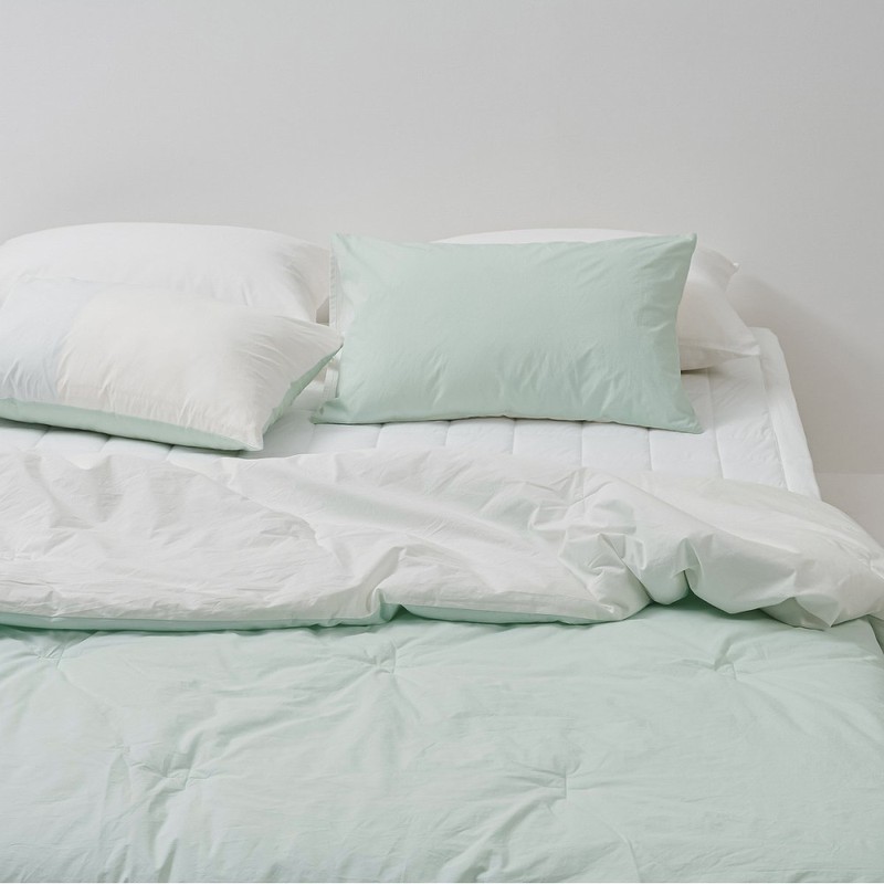 JAJU [JAJU] Crinkle Cotton Contrast Quilt Blanket Q Mint White
