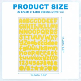 PATIKIL 20 Sheets Letter Stickers, 2240Pcs 1/2 Inch Small Vinyl Letter Number Stickers for Mailbox Poster Board Scrapbooking Bottle Classroom Decor, Yellow