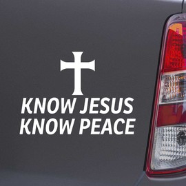 Custom Brother - Know Jesus Know Peace Christian Cross White Color Car Laptop Wall Bumper Decal Sticker, DesJ55
