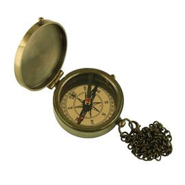 NKlaus Compass with Lid and Chain Made of Antique Brass, 5 cm, Retro Maritime Decoration, Practical for On the Go 15951