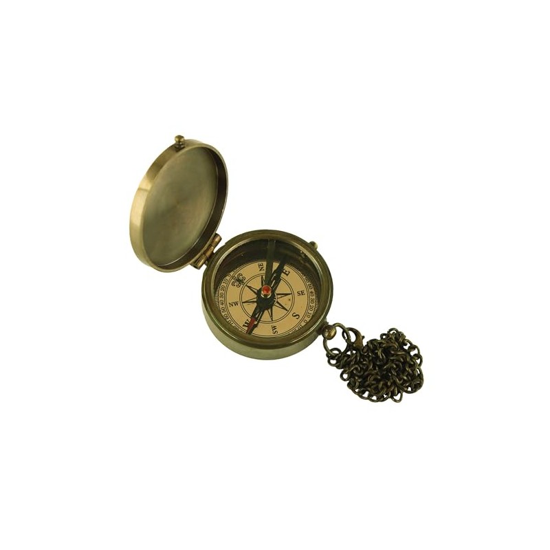 NKlaus Compass with Lid and Chain Made of Antique Brass,