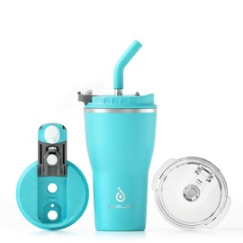 Ideus Tumbler with Lid and Straw | 14 oz Travel Tumbler | Double Wall Stainless Steel Insulated Coffee Tumbler | Perfect for Hot or Iced Coffee | Gifts for Girls Women Men | Sky Blue