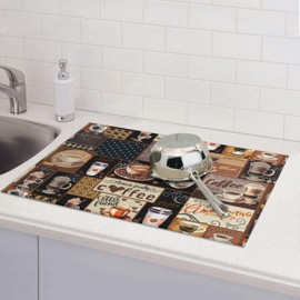 Boho Coffee Dish Drying Mat, Highly Absorbent Microfiber Kitchen Counter Pad Reusable Washable, 18*24"