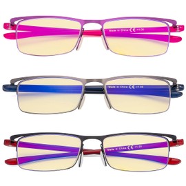 Eyekepper 3 Pack Yellow Tinted Filter Lens Classic Semi-Rim Reading Glasses Blue Light Blocking Computer Eyeglasses +1.25