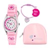 Tikkers Girls Pink Canvas Rip Strap Heart Watch, Purse and
