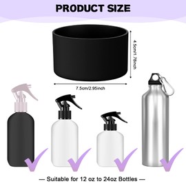 Honeydak 12 Pcs Silicone Sleeve Bottom Base Accessories for 16 oz Spray Bottles Anti Slip Cosmetic Spray Bottom Cover Washable Silicone Bottle Sleeve Protector Base for 12-24 oz Water Bottles, Black