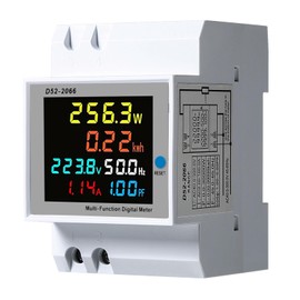 DEWIN Electric Meter, 6 in 1 Digital Energy Meter 100A Single Phase DIN Rail Electricity Meter Ammeter Voltmeter Power Electricity Volt Amp Watt KWh Meter AC40-300V