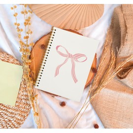 OXW Trendy Coquette Pink Bow Notebook, Preppy Aesthetic Journal Notebooks for School Note Taking Work, Coquette School Supplies, College Ruled Hardcover Spiral Notebook 5.5 x 8.3