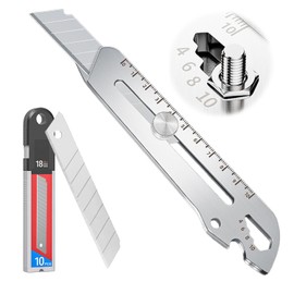 Cutter Profesional, Cuchillo Multiusos de Acero Inoxidable con 11 Hoja Retráctil. Navaja de Usos Múltiples Portátiles, Cortador Utilitari de Multiherramientas para Oficina, Escuela y Hogar (Plata)
