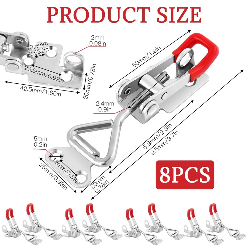 Pack of 8 Tension Clasps, Metal Crate Lock Adjustable with
