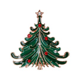 Pack of 2 Vintage Christmas Tree Brooch Rhinestone Inlaid Brooch for Christmas Winter Party, Metal