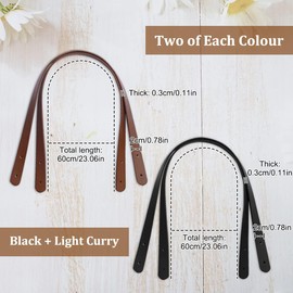 2 Pairs PU Leather Bag Handles, 60cm/23.6in Bag Handles for Bag Making, Replacement Handbag Straps, 2 Colors Leather Straps for Bags, Shoulder Strap with Rivets Purses for Making Totebag Wallet Bags