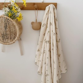 BuLuTu Gray Rabbit Pattern Cotton Muslin Toddler Blanket Large Crib Quilt Soft Breathable Toddler Bed Blankets Baby Boys Girls Swaddle Blankets, All Seasons, 47"x51"