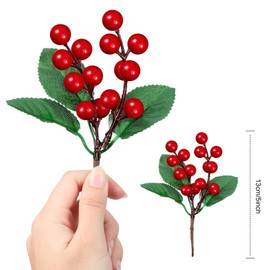 WILLBOND 24 Pieces Artificial Christmas Red Berry Picking Berry Branches Holly Leaves Picking Fake Berries Christmas Crafts Party Holiday Decoration