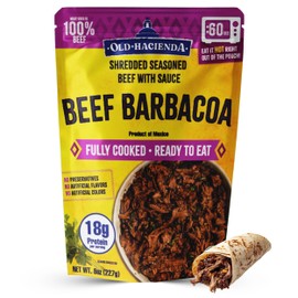 Old Hacienda Beef Barbacoa, | 100% Shredded Seasoned Beef with Sauce | Fully Cooked & Ready to Eat | 18g Protein | No Preservatives, Artificial Flavors or Colors | BPA Free Pouch | Pack of 1-8 oz