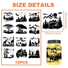 BEUNITONE 12 Pcs Silhouette Cutouts Decals Forest Animals Silhouettes Mason Jar Cutouts Nature Forest Stickers for Window Wall Forest Silhouette Die Cuts Scrapbook Embellishment Garden Enchanted