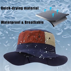 Waterproof Bucket Hat for Men Women Quick Dry Sun Hat with Chin Strap Adjustable UPF 50+ Sun Protection Fishing Safari Hat Navy Blue