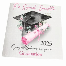 Graduation Card 2025, 6 x 6 inches, 300gsm, Linen Effect, with text "For a special daughter Congratulations on your graduation 2025"
