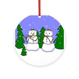 CafePress Flute & Piccolo Snowmen Round 4" MDF Holiday Ornament