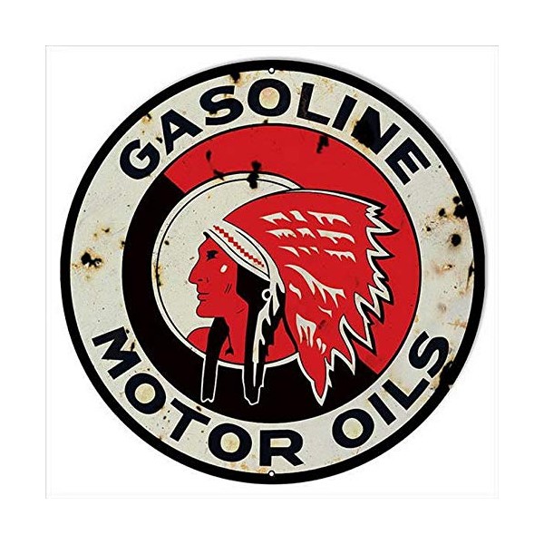 Red Indian Gas Station Vintage Look Reproduction Retro Gas Oil Garage Metal Sign 12X12 Inch