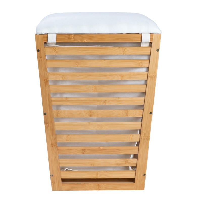 Household Essentials Slatted Natural Bamboo Hamper with Cushioned Lid and