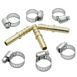 3pcs 5/16" Barbed Brass Hose Barb Fitting Mender/Splicer/Joiner with 6 pcs Stainless Steel Pipe Clamps Fuel/AIR/Water/Oil/Gas