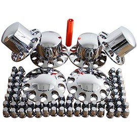 MRJLK Chrome ABS Complete Axle Cover Set with Standard Hub Caps and 33mm Screw-On Lug Nut Covers for Semi Trucks (2 Front and 4 Rear)