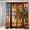 Umpoo Tropical Ocean Beach Shower Curtain Rustic Wood Window View