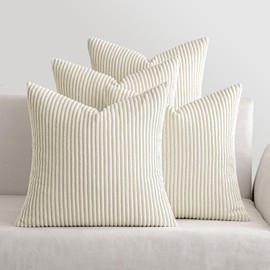 MIULEE Christmas Set of 4 Corduroy Cushion Covers Soft Decorative Square Throw Pillow Covers for Spring Cushion Soft Pillowcase Striped Cushion Covers Pack of four for Home decor Sofa 16x16inch Cream