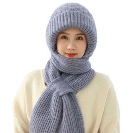 Integrated Ear Protection Windproof Cap Scarf, Winter Warm Knitted Hat Scarf, Thickening Beanie Hat Scarf